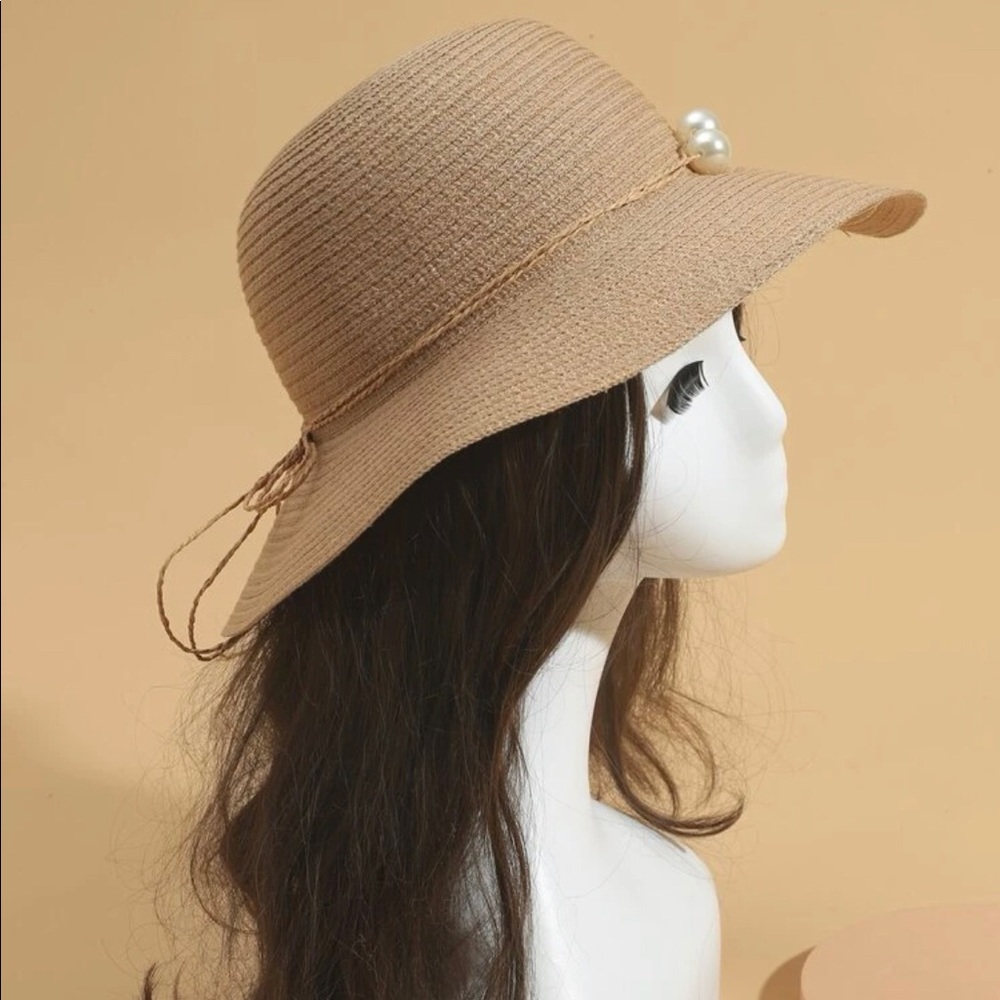 3/20 🔷 Faux Pearl Decor Straw Hat
